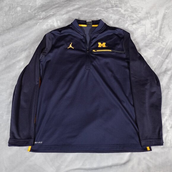 Jordan Michigan Wolverines Half Zip Pullover Mens L Athletic Basketball Blue - Picture 1 of 9